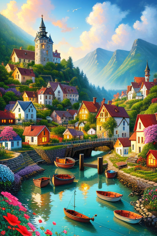 village painting wallpaper