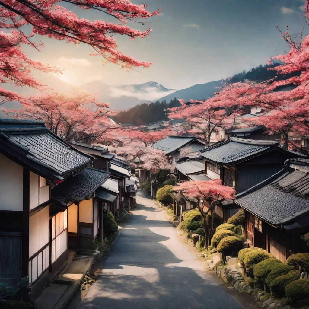 Anime torii gate sakura blossom dream moon