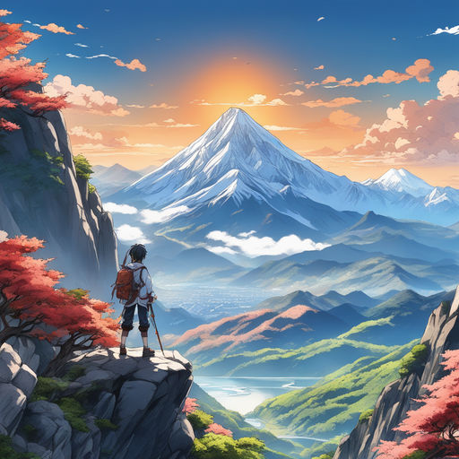 Wall Mural Lonely Samurai - Mountain Landscape, Japanese Inscription and  Anime Character - People - Wall Murals