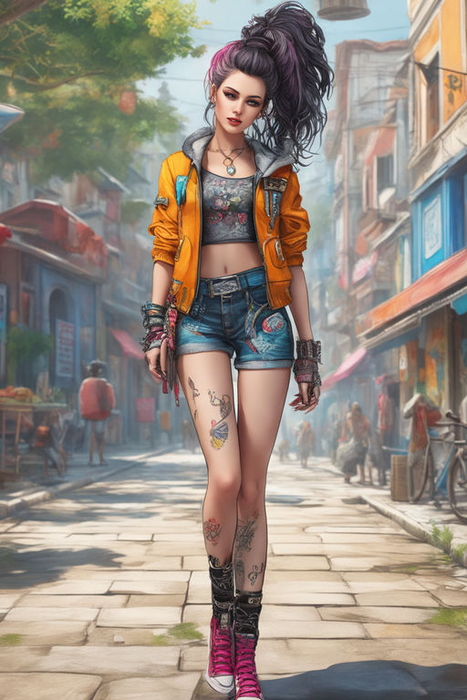 Cunning evil Jinx league of legends with urban skater style good skinny body  type Digital Midjourney style art high quality resolution - Playground