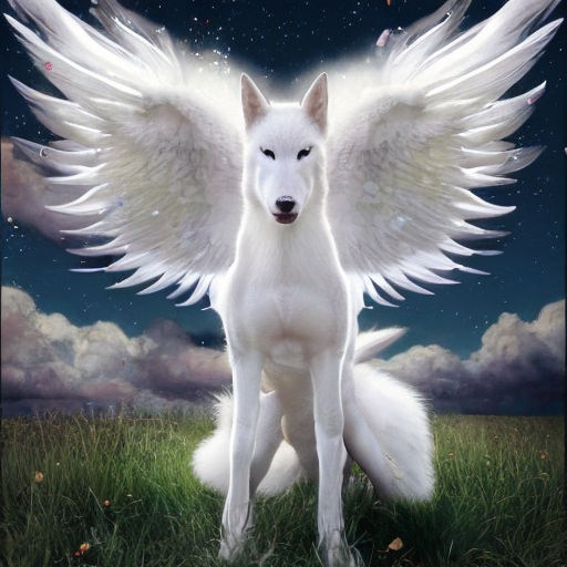 realistic white wolf with wings