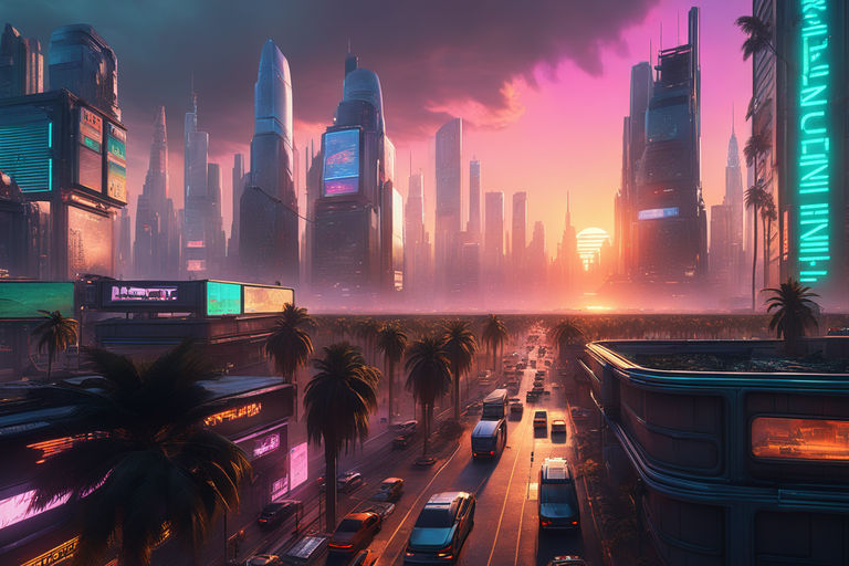 4k PC Wallpaper: Cyberpunk Sunset Cityscape