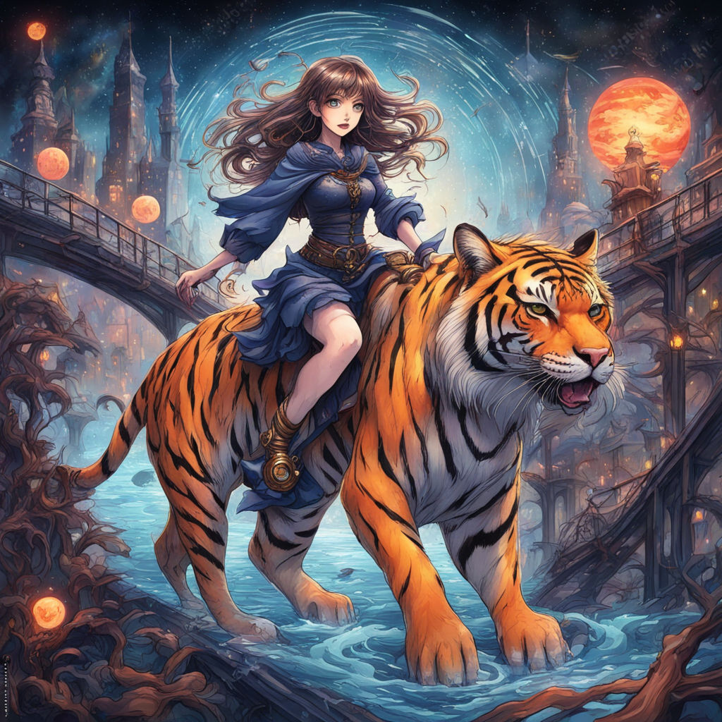 Anime Anime Girls Tiger Animals Mammals Big Cats Smiling Brunette Flower In  Hair Wallpaper - Resolution:3500x2429 - ID:1265173 - wallha.com