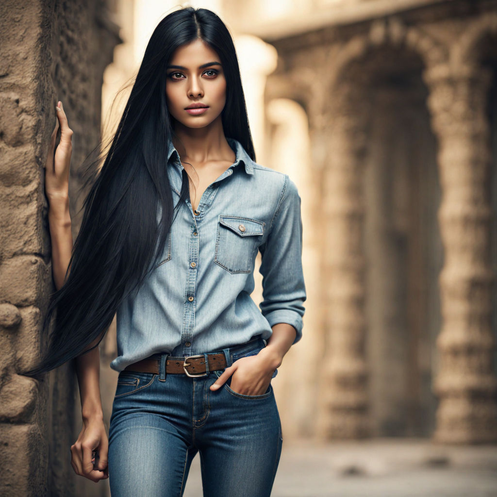 Stunning Young Woman Jeans Clothes Posing Stock Photo 300345197 |  Shutterstock