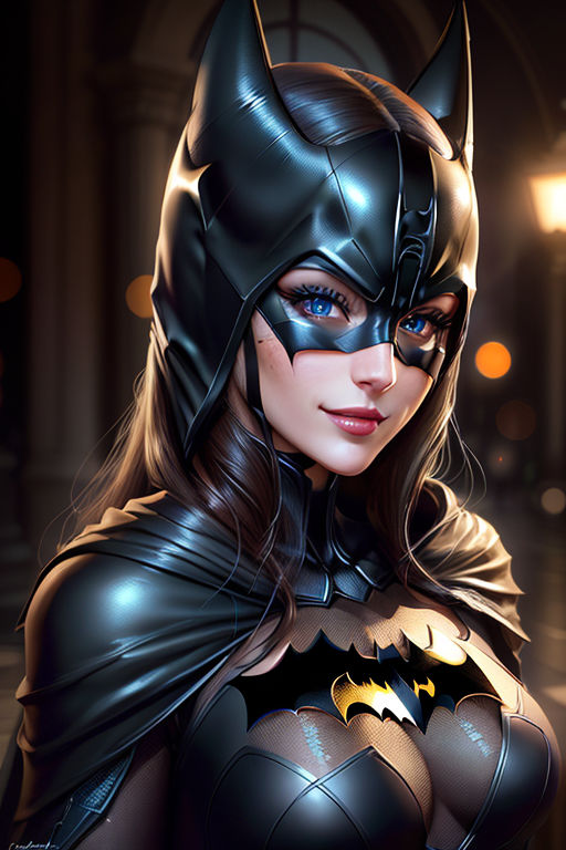 ArtStation - anime painting of style batgirl with black curly hair and blue  eyes colorful 4k