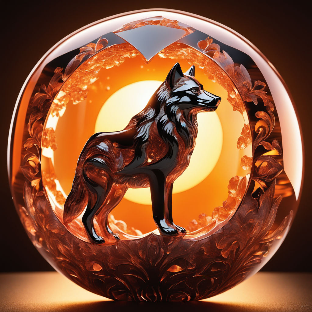 SWAN COLLECTION HANDCRAFTED CHISELED CARVED GLASS WOLF COYOTE STATUE