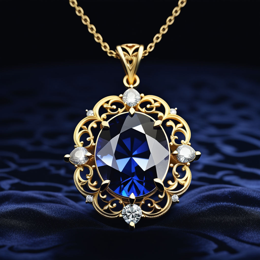 Large Sapphire Blue Oval Necklace Pendant with Chain for Weddings & Evening  Wear – Poetry Designs