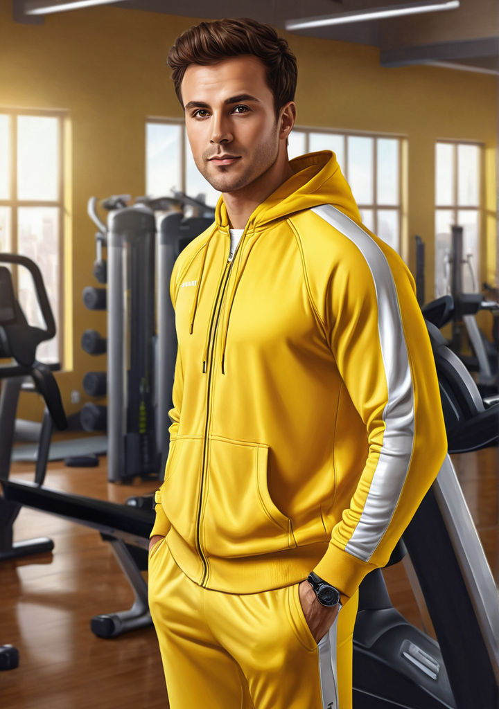 wearing athletic attire in a gym replete with diverse workout