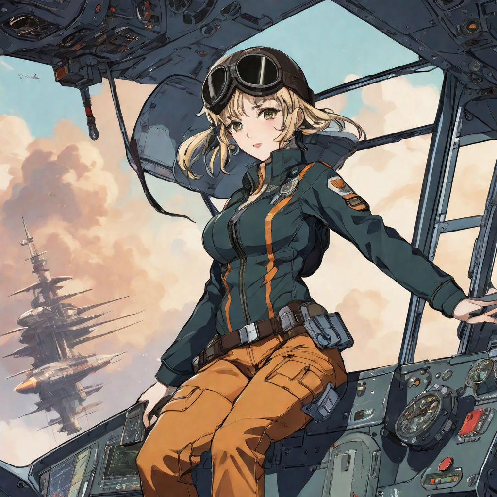 manga style version of a female Mecha Pilot with brown hair sitting inside  the cockpit looking directly at viewer