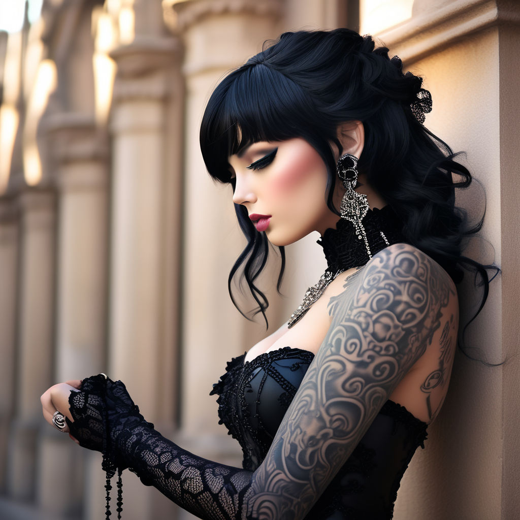 Naglauamorda: A cute goth girl heavily tattooed with intertwined