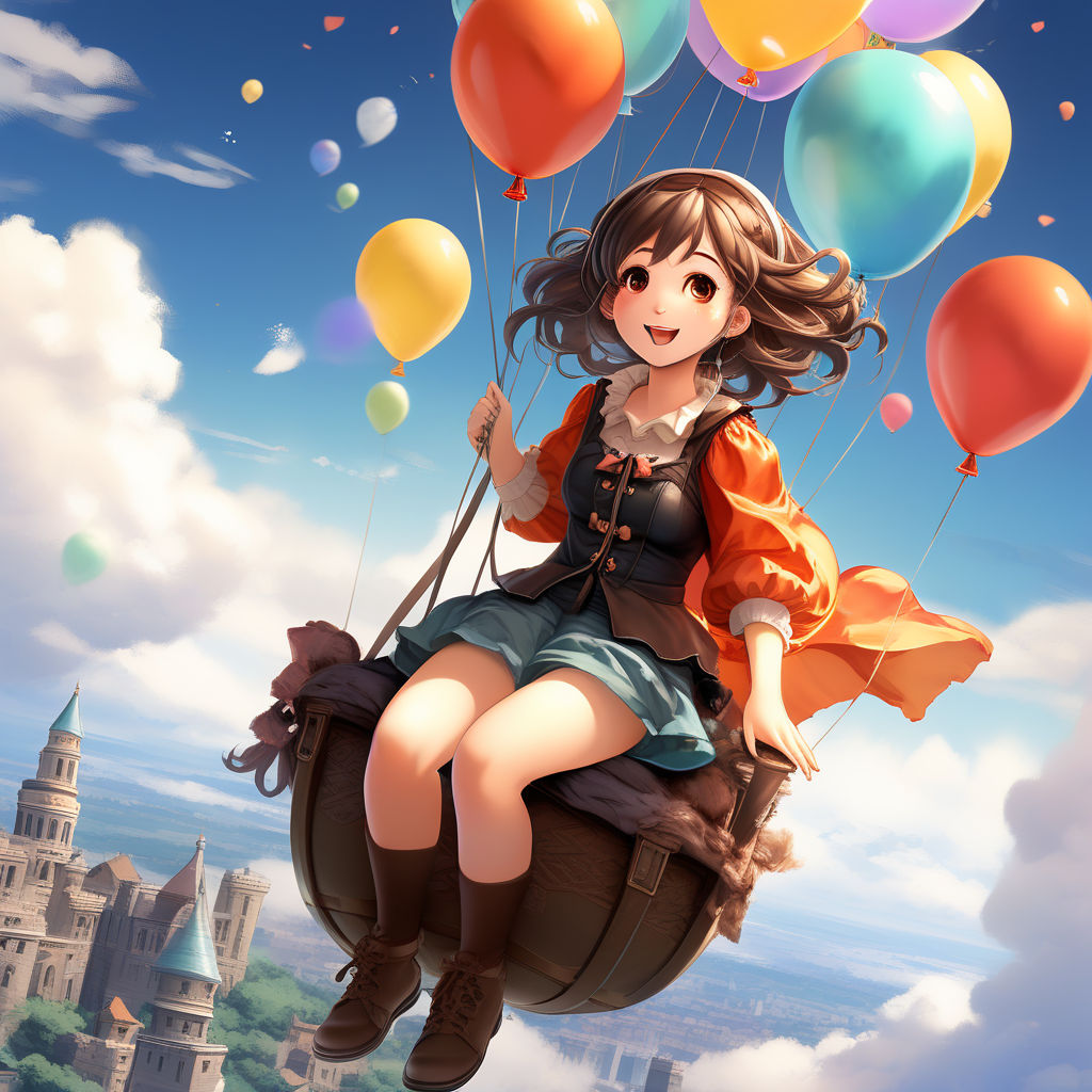 anime girls holds balloons 2770574 Vector Art at Vecteezy