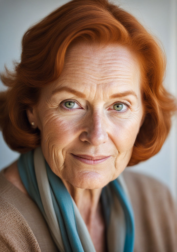 Close-up portrait photography. an asian mature woman with black