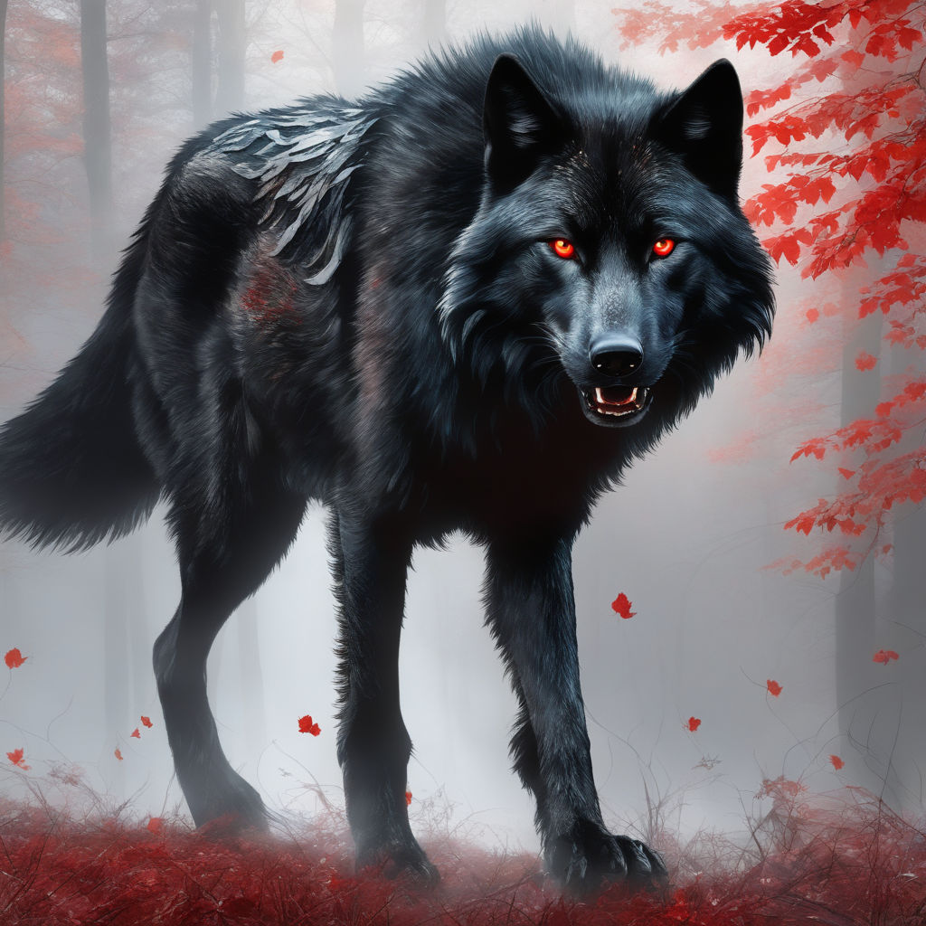 black alpha wolf with red eyes