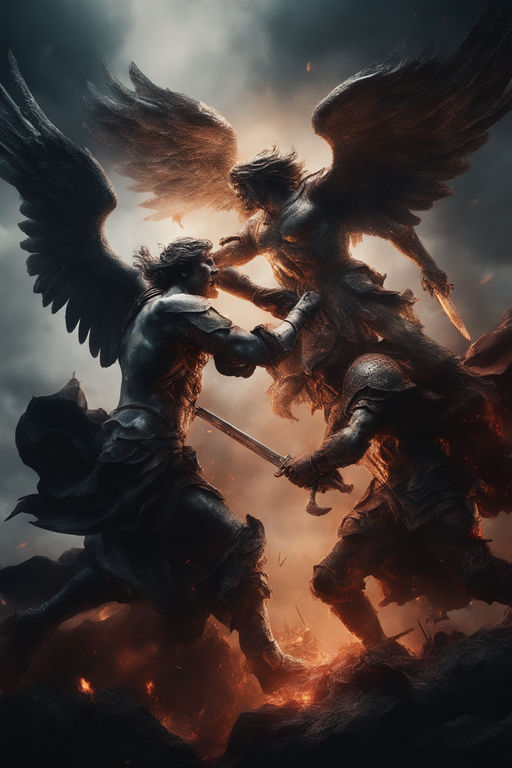 angels and demons fighting painting