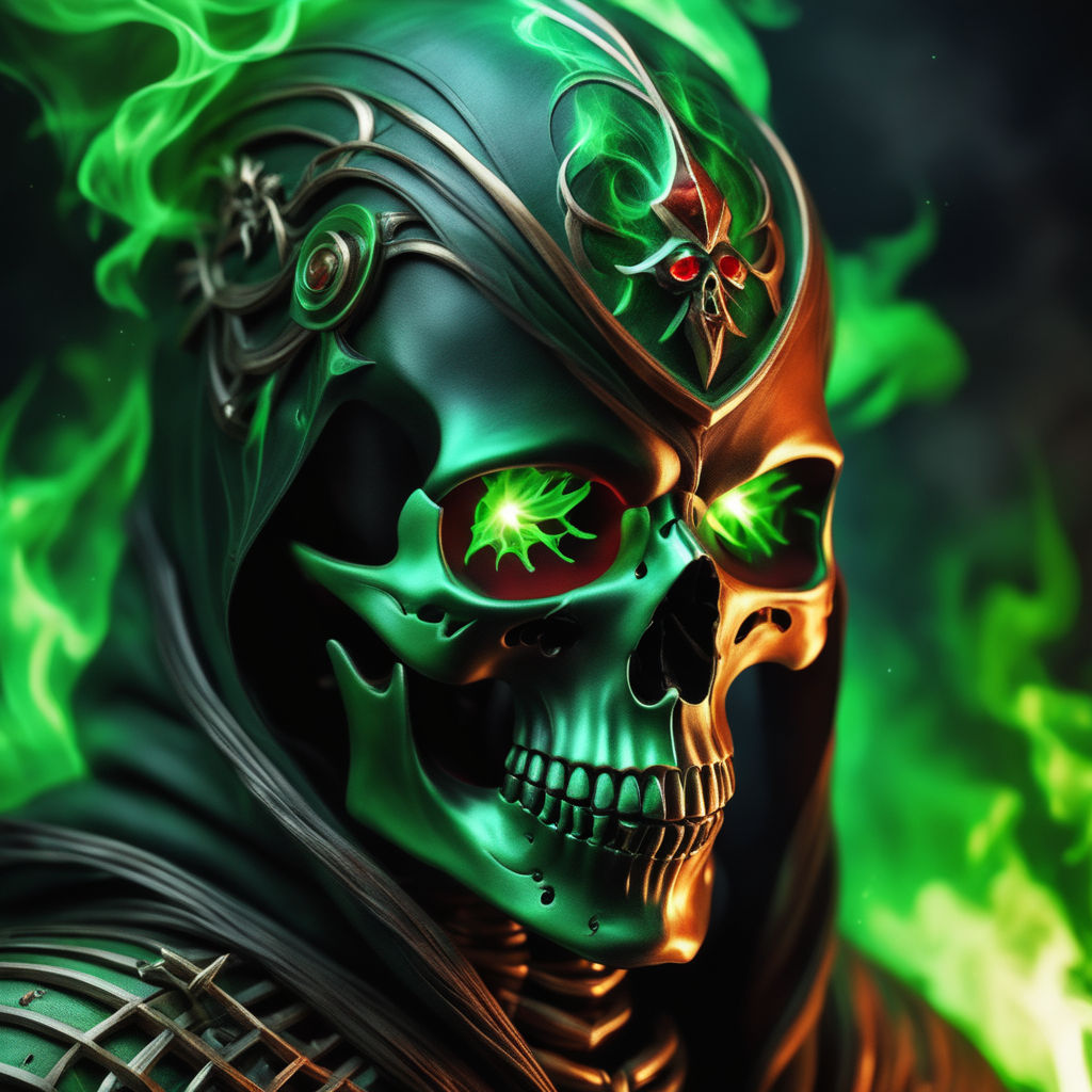 skulls with green flames