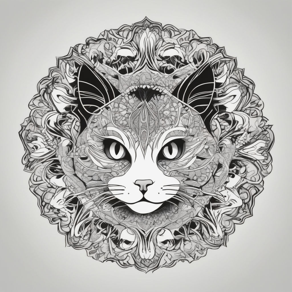 Simple mandala art for kids, cat image (persian) , white background, clean  line art, fine line art--hd--ar 2:3 --v 5 on Craiyon