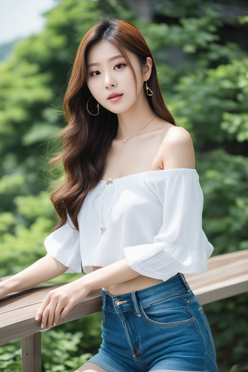20-year-old cool Korean, big round breasts, cleavage, cropped tank