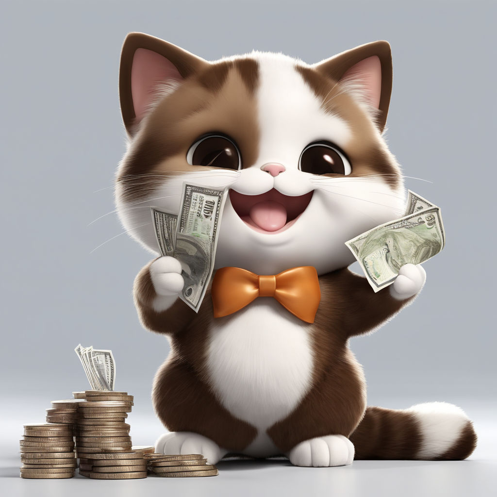 cat rolling in money