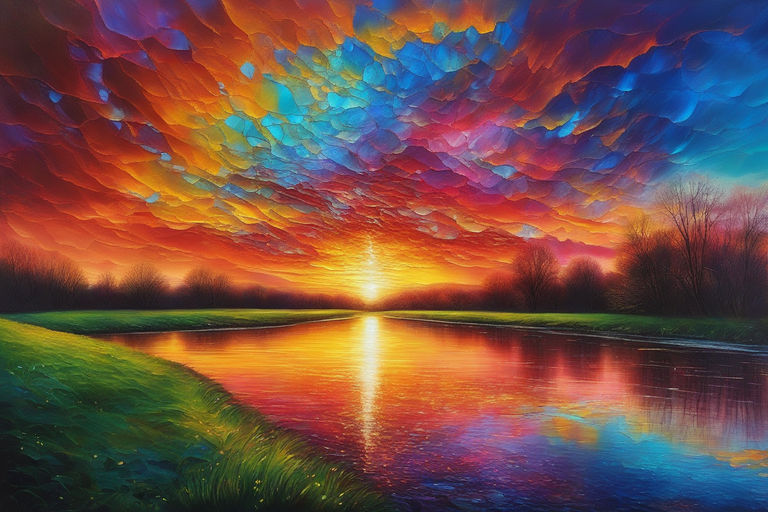 a sunset in candy colors painted with thick acrylic, Stable Diffusion