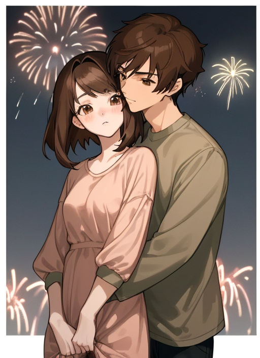 Cute couple together anime brown hair brown eyes kissing love