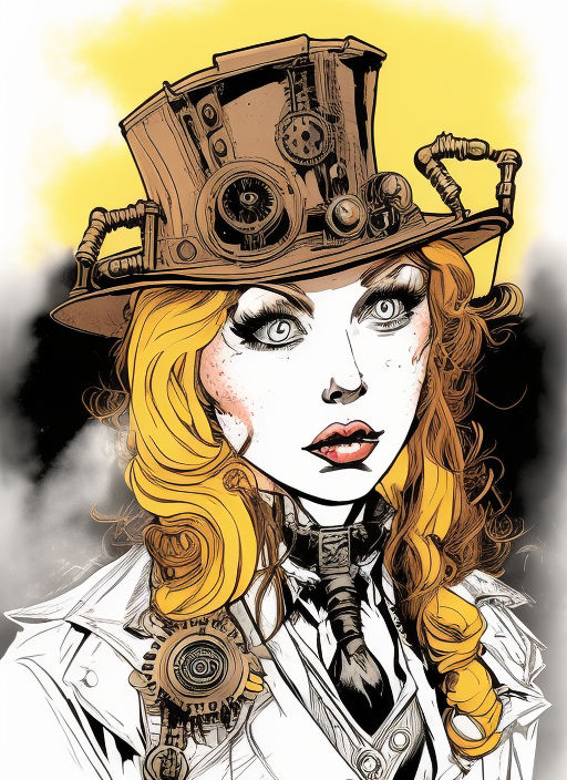 steampunk mad hatter girl drawing