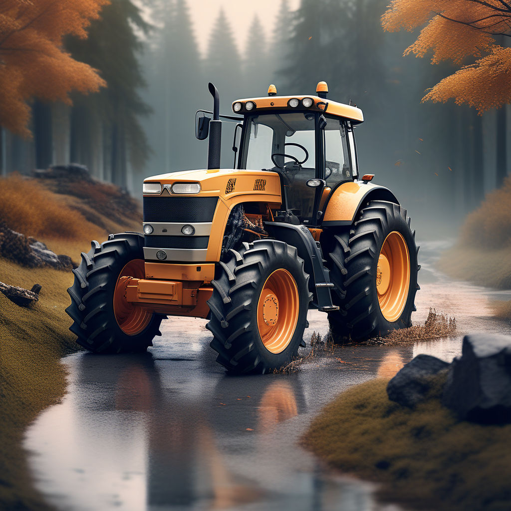 Cartoon tractors racing down a muddy path through woodland - Playground