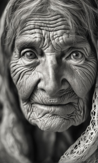 old woman face black and white