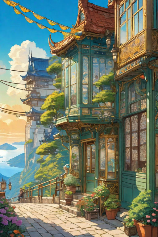 city in the sky ， miyazaki style, Stable Diffusion