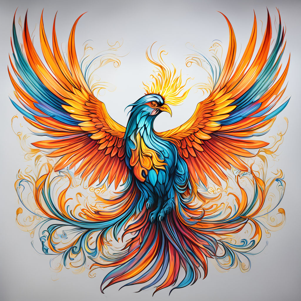 AI Art Generator: A very beautiful highly detailed geometric phoenix tattoo  design, deviant arts, tattoo