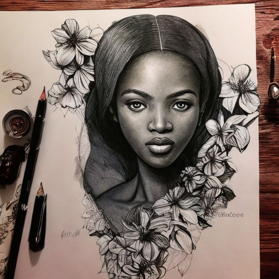 Lexica - hyperrealistic whole body beautiful black woman full body pencil  drawing