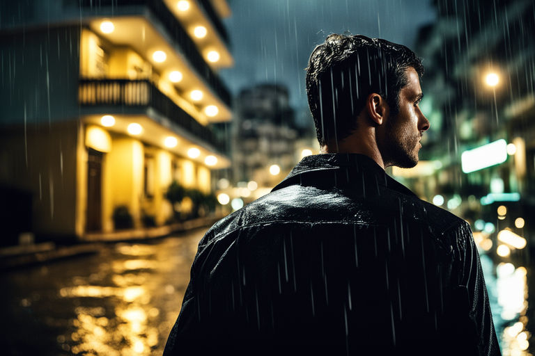 Modern glass men perfume bottle among black rocks in the rain