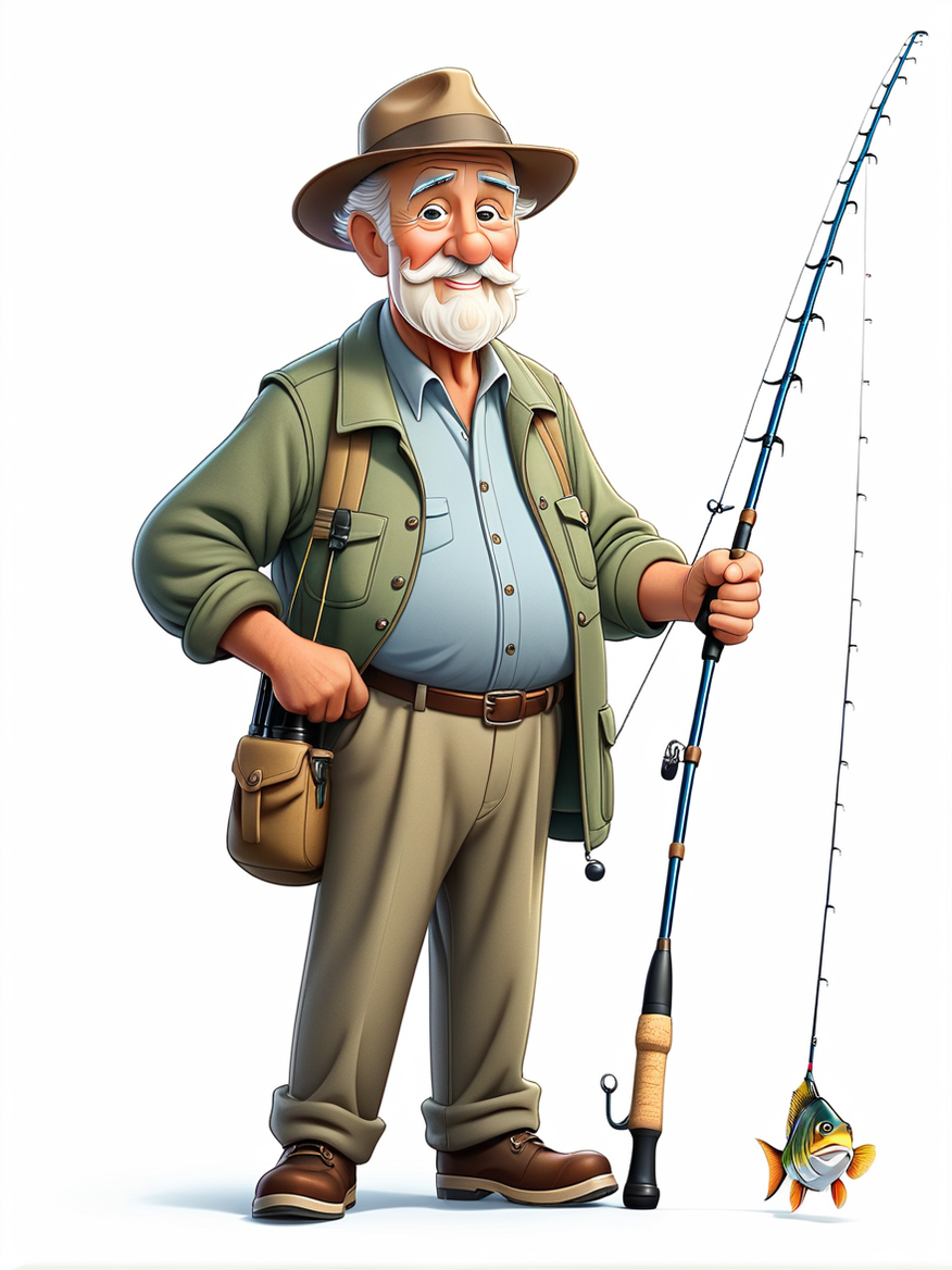 cartoon drawing of a man with a fishing rod - Playground