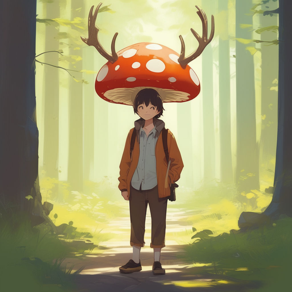 Landscape Anime Girl Forest Mushroom, an art print by Wiguna A - INPRNT