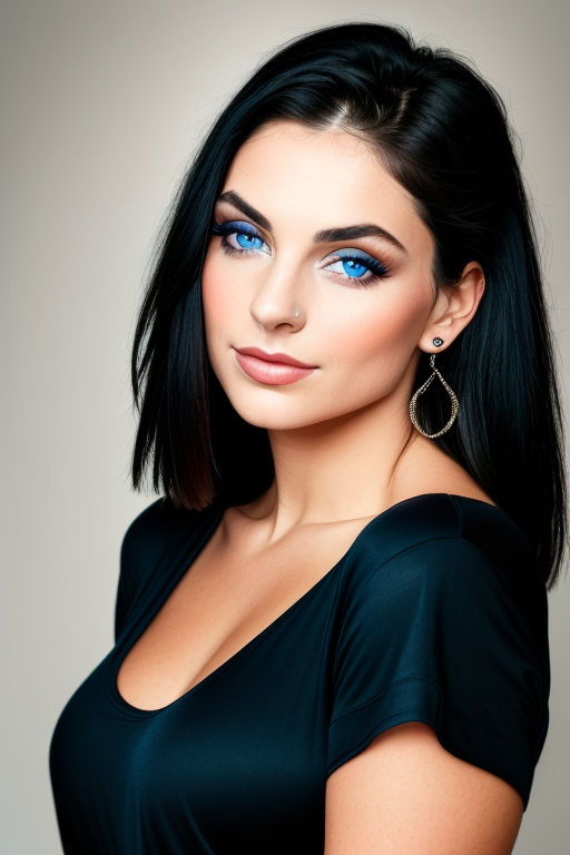 Beautiful perfect woman, black hair, realistic dark blue eyes, natural on  Craiyon