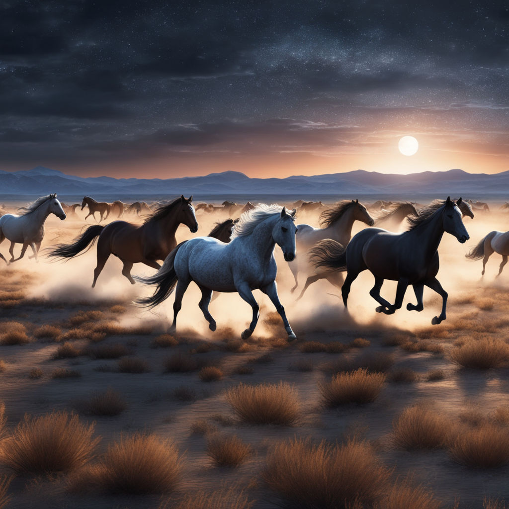 wild horses galloping in a meadow