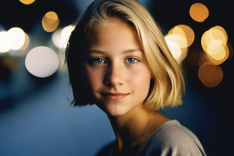 Beautiful teenage girl, 16 year old, with blonde hair and blue