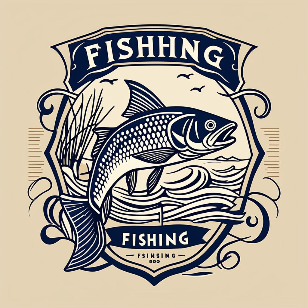 Sturgeon fish fishing logo on black dark background. modern