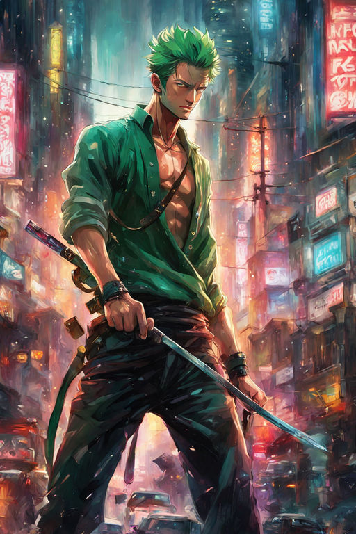 Zoro full body 4k hd with effect dark fire with luffy with smile