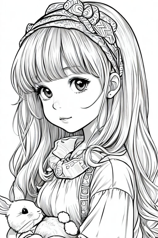 Premium Photo  Cute anime girl portrait black and white colors sketch style