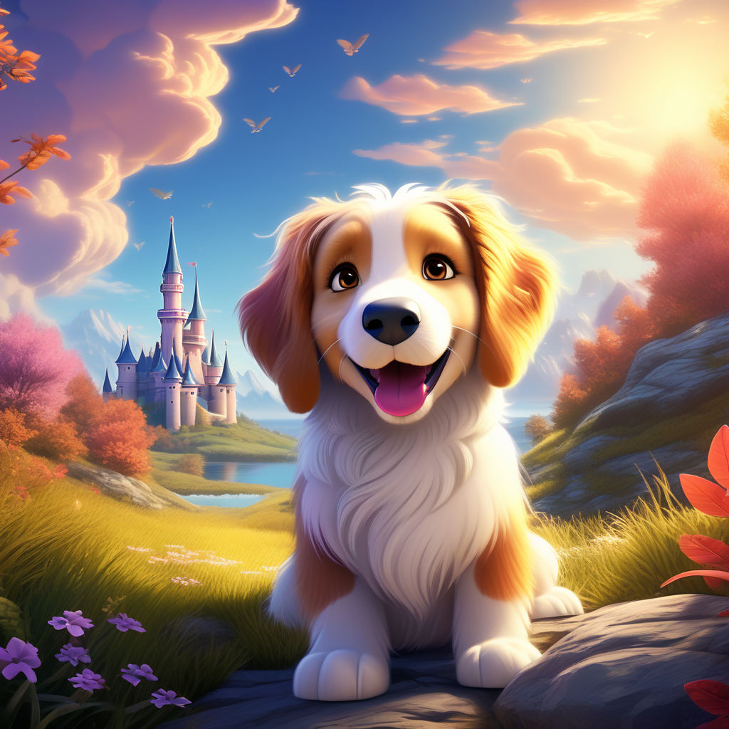 A dog with puppy in disney cartoon style with white background