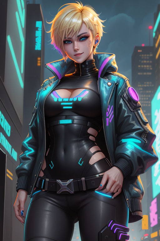 Create cyberpunk characters in cartoon, anime or comic style by