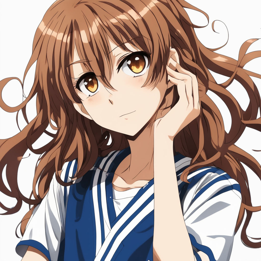 anime girl with curly brown hair and hazel eyes