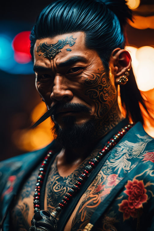 Man with traditional Japanese Irezumi tattoo, c.1880 (hand coloured albumen  photo)