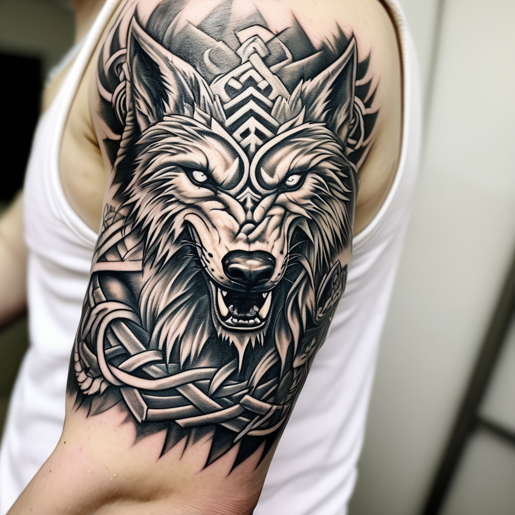 Norse Wolf Serpent Upper Arm Tattoo By Michael Custom Tattoo