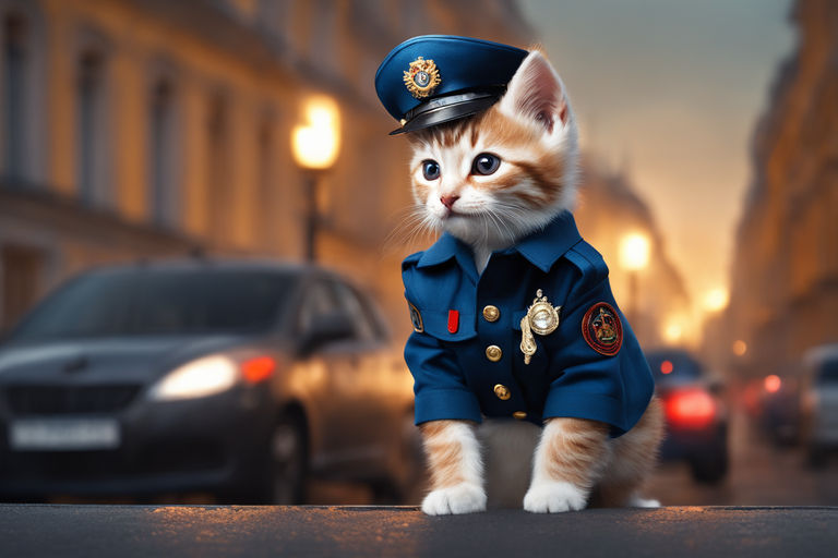 Portrait of a Funny Cat in a Police Hat and Tie Stock Photo - Image of  constable, kitten: 178698814