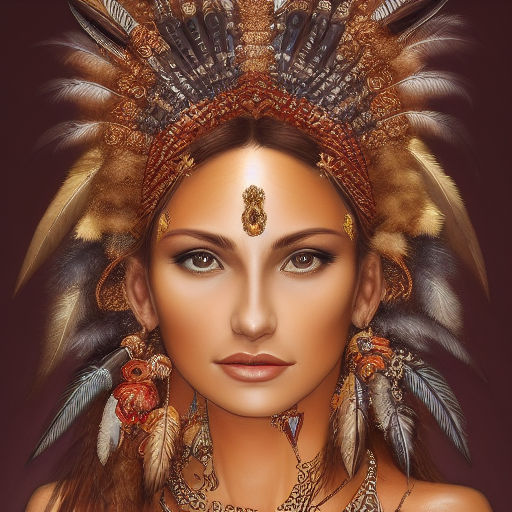 Tattoo style illustration of a native woman with feathers and