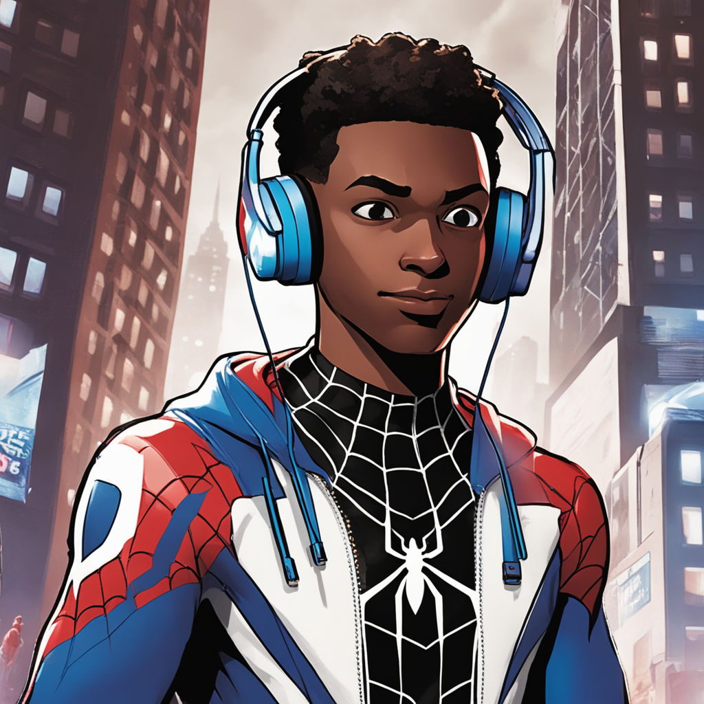 Miles morales SpiderMan with headphones