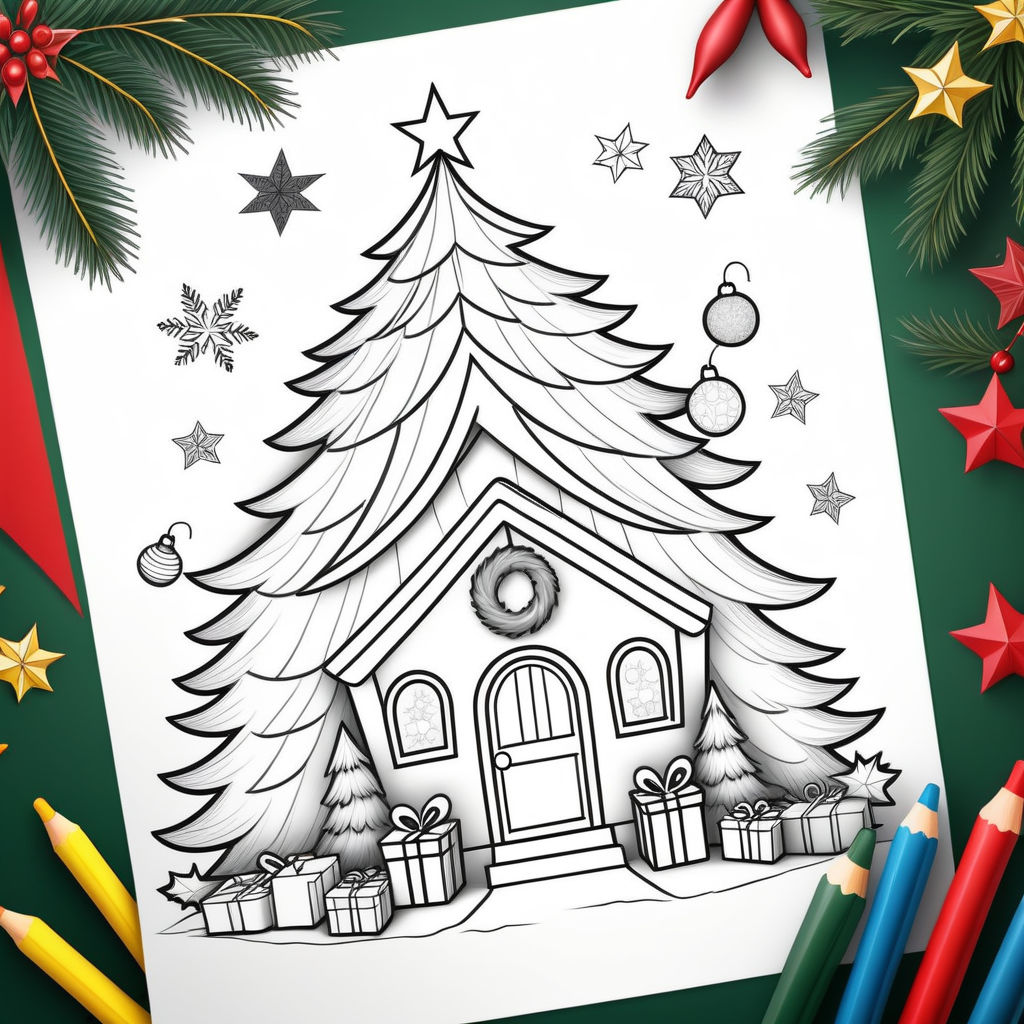 Trace and color coloring book with christmas tree for kids. Coloring page  with cartoon christmas tree. Vector illustration 34078100 Vector Art at  Vecteezy