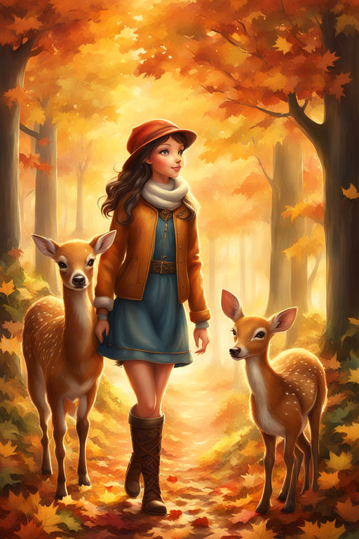 Video Game Young Girl With Her Magic Deer Framed On Canvas Print