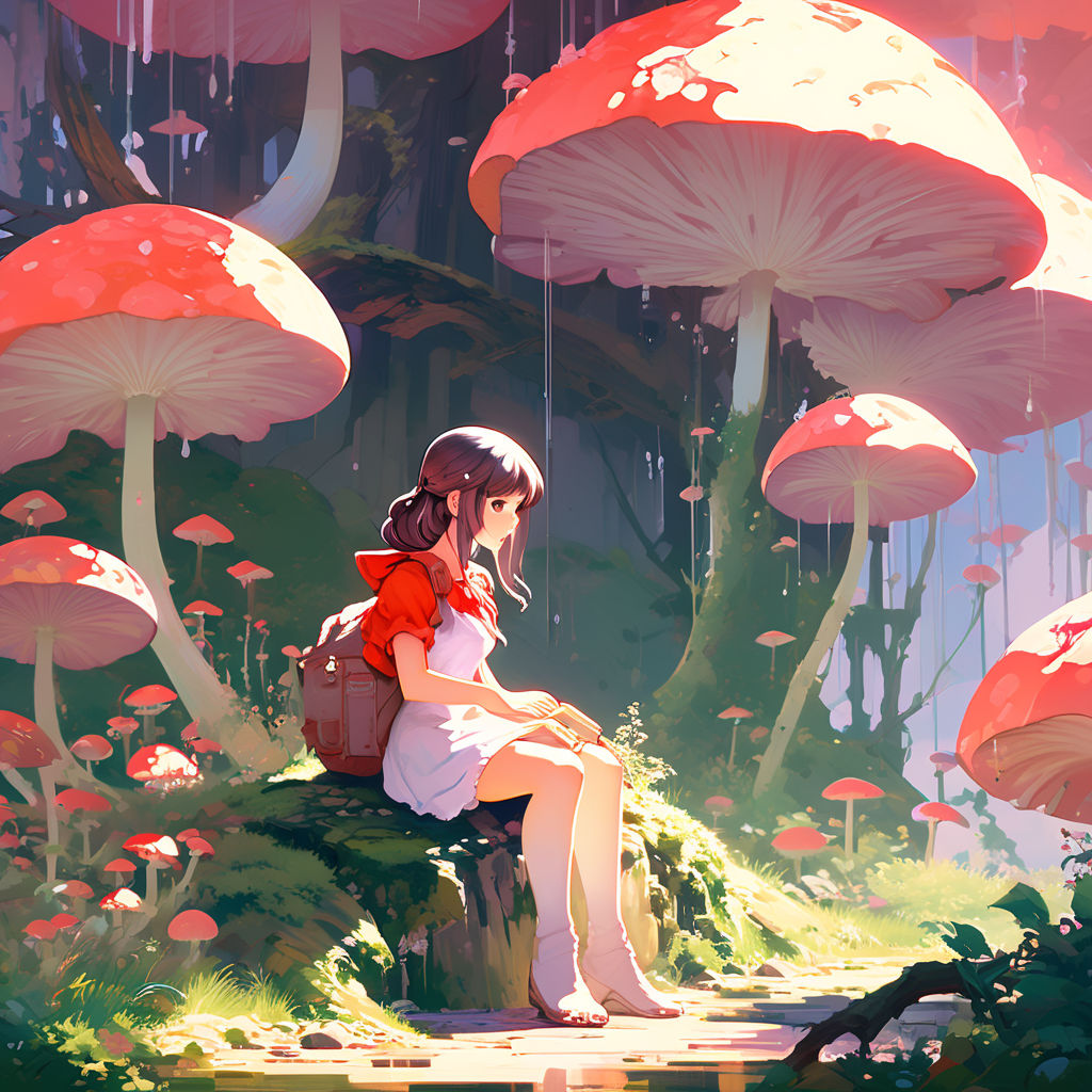 Girl, rain, art, mushrooms, animals, HD phone wallpaper | Peakpx